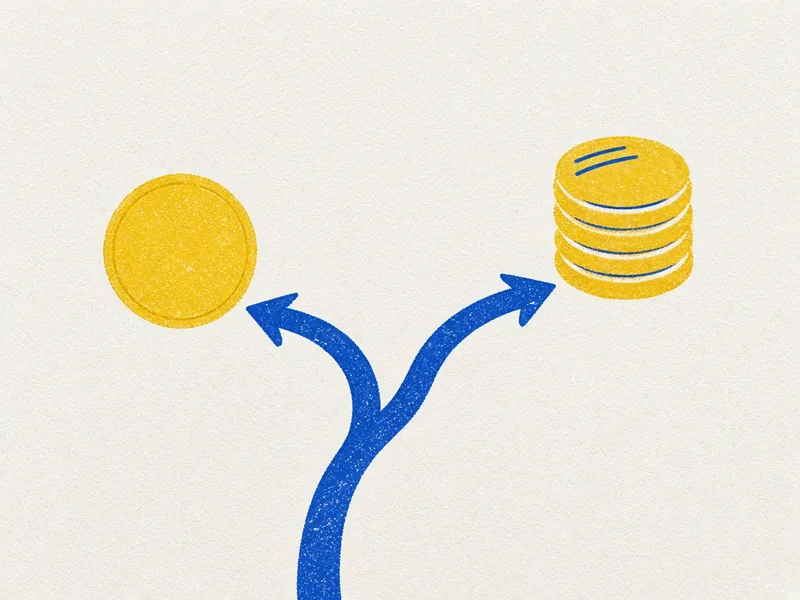 Illustration of a path splitting into two arrows, one turning back and one going forward